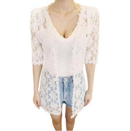 Allegra K Women's Front Opening Elbow Sleeve Hollow Out Longline Casual Cardigan (size Xs / 2)