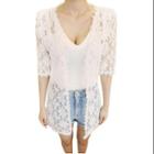 Allegra K Women's Front Opening Elbow Sleeve Hollow Out Longline Casual Cardigan (size Xs / 2)