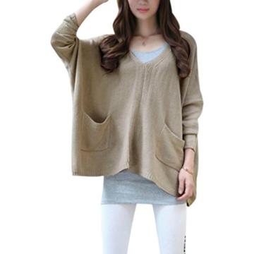 Allegra K Women's V Neck Button Up Long Sleeve Pockets Below Loose Sweater (size / 12)