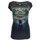 Harley-davidson X-large Womens Rose Wings Short Sleeve Tee, Embellish Print & Lace Hd515-009blk