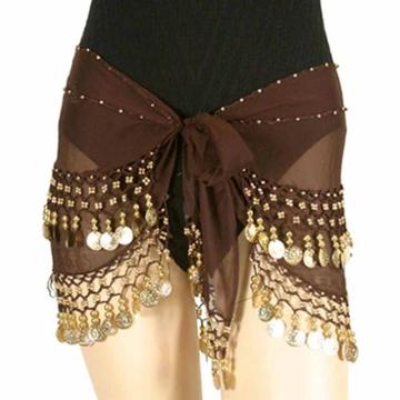 Luxury Divas Brown & Gold Dangling Coins Belly Dance Wrap Belt