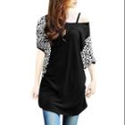 Allegra K Women's Short Dolman Sleeve Leopard Prints Panel Design Tunic Top Black (size / 4)