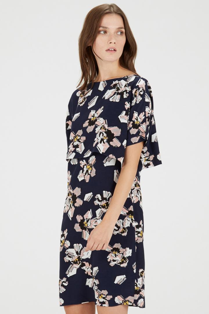 Warehouse Floral Print Cape Back Dress