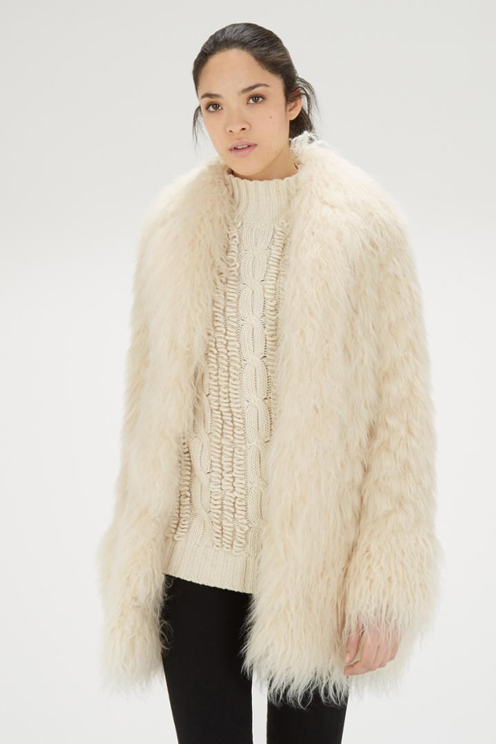 Warehouse Faux Fur Mix Afghan Coat