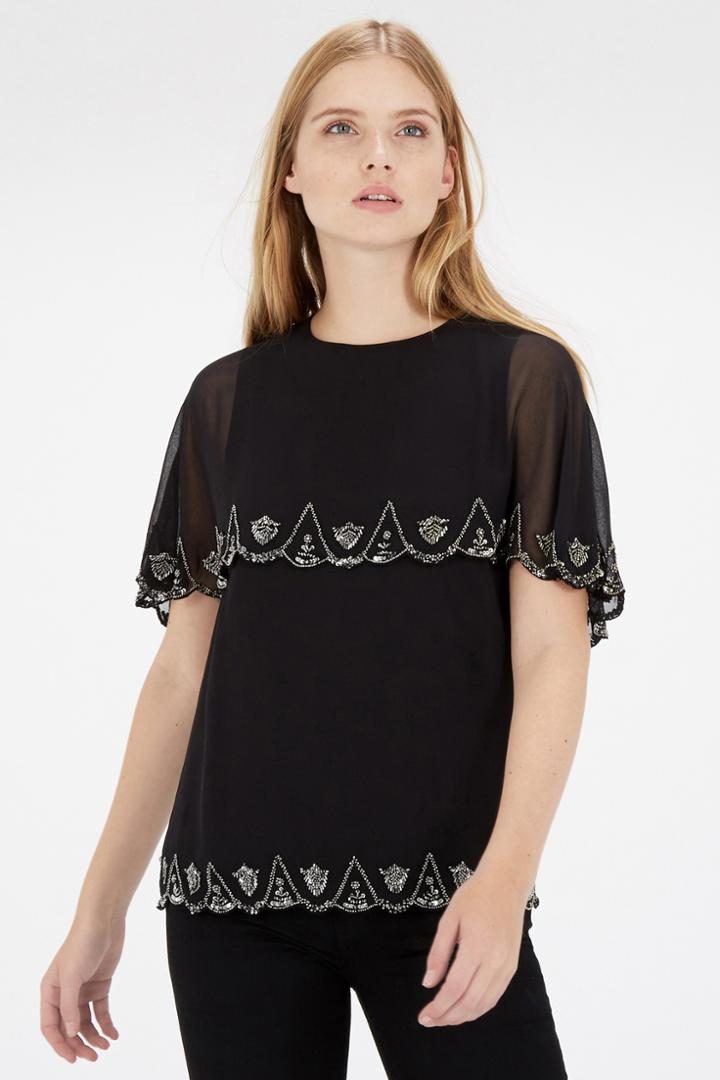 Warehouse Scallop Embellished Top