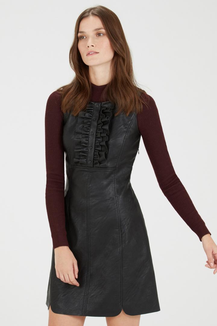 Warehouse Faux Leather Ruffle Dress