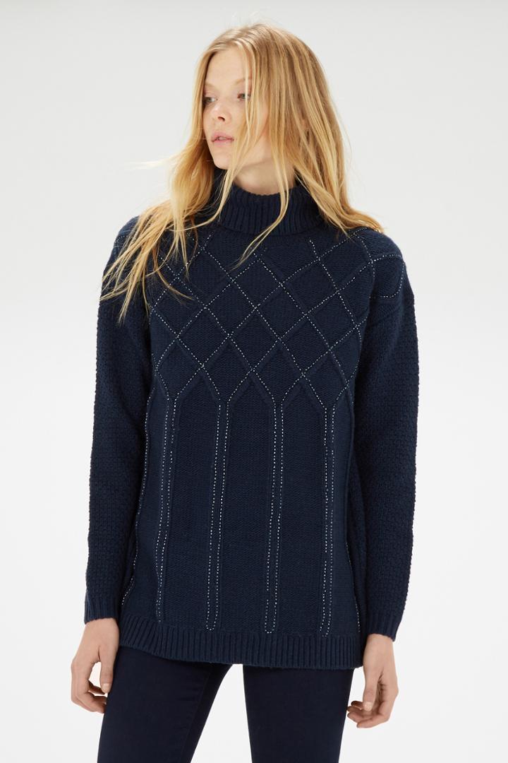 Warehouse Bugle Embellished Cable Jumper