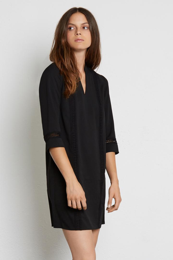Warehouse Lace Insert Notch Neck Dress