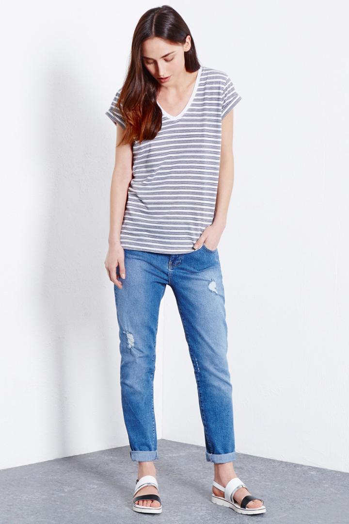 Warehouse Triple Stripe V Neck Bf Tee