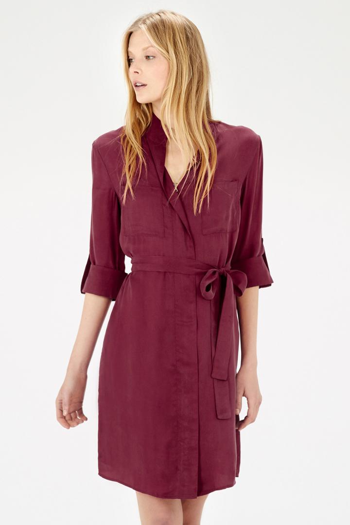 Warehouse Cupro Zip Front Dress