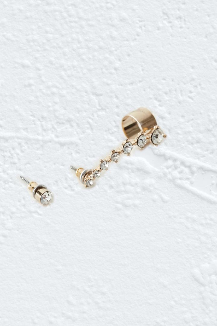 Warehouse Crystal Ear Cuff And Stud