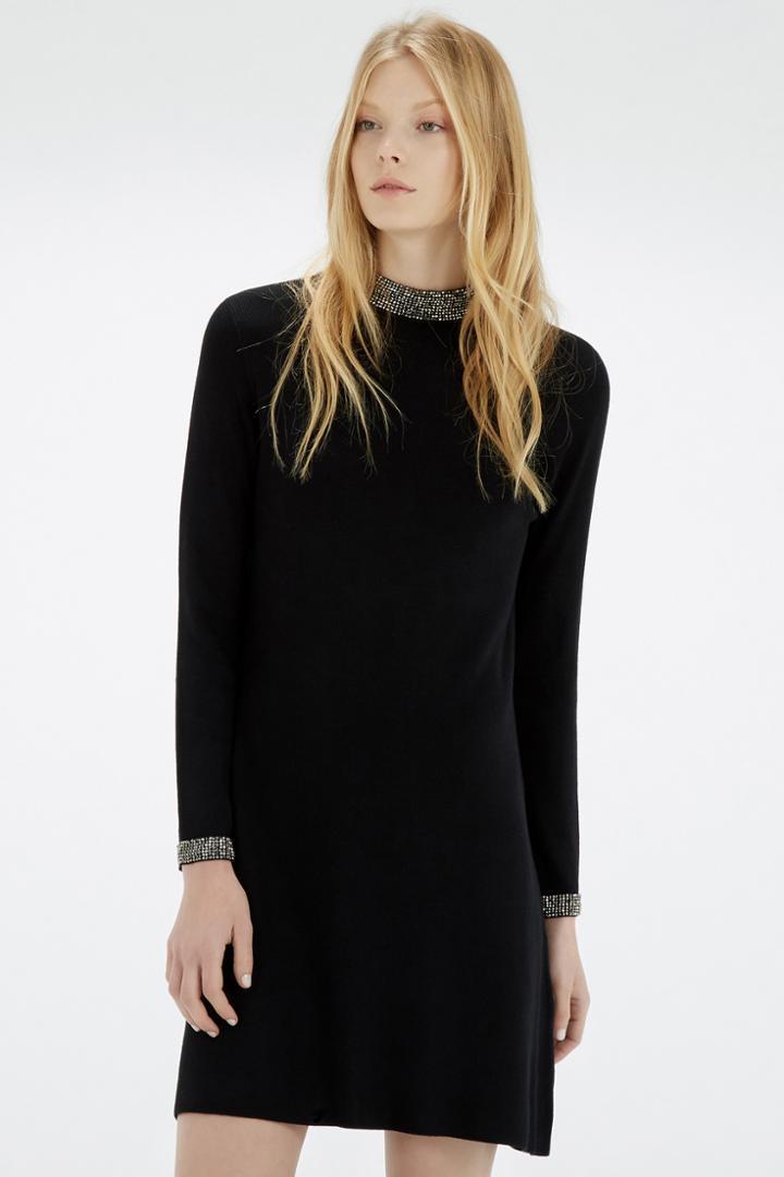 Warehouse Embellished Neck & Cuff Dress