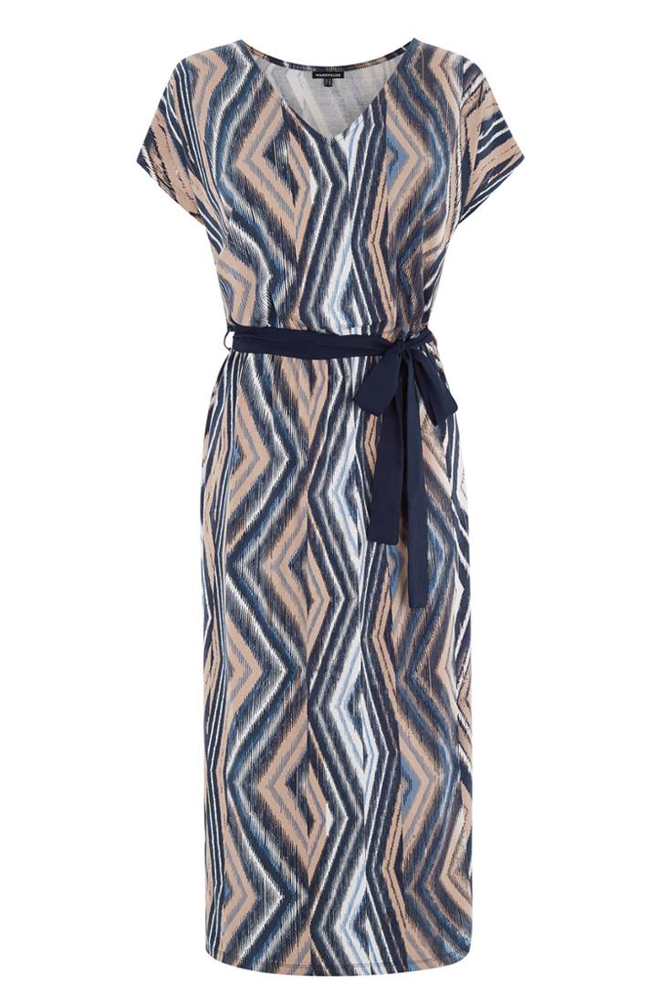 Warehouse Aztec Belted Midi Dress