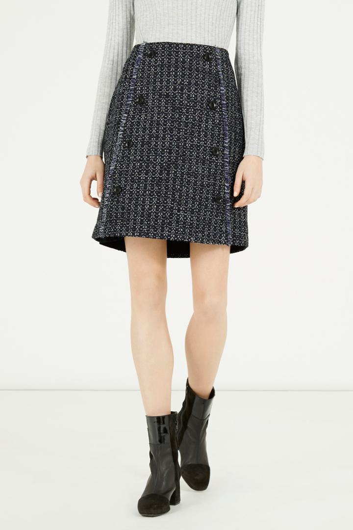Warehouse Button Front Tweed Skirt