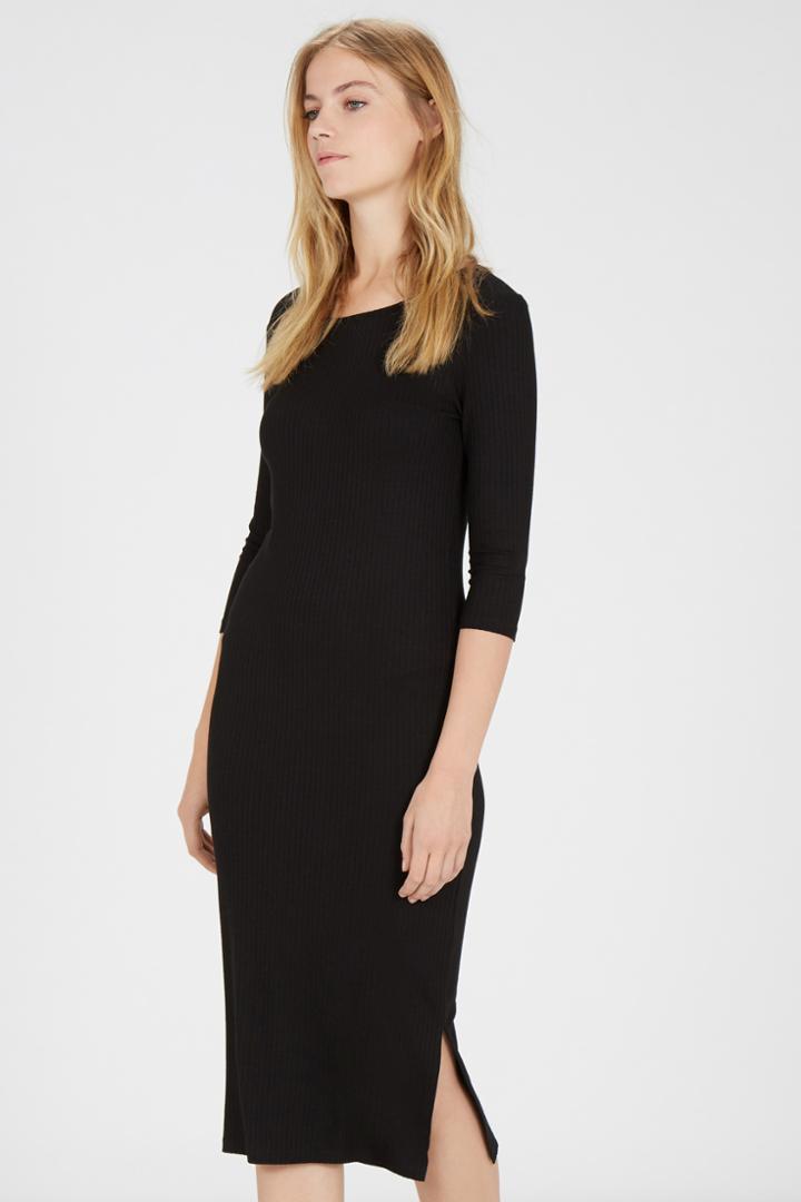 Warehouse 3/4 Sleeve Ribbed Midi Dress