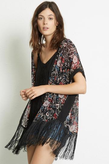 Warehouse Printed Fringed Kimono