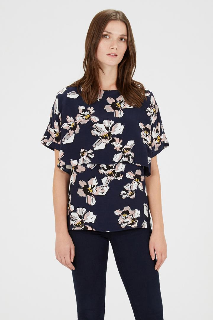 Warehouse Floral Print Cape Back Top