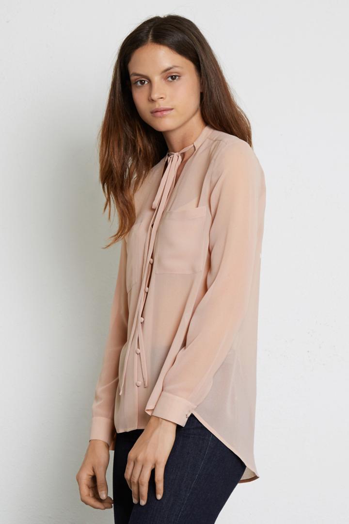 Warehouse Long Line Pocket Tie Blouse