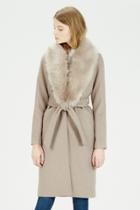 Warehouse Faux Fur Collar Belted Coat
