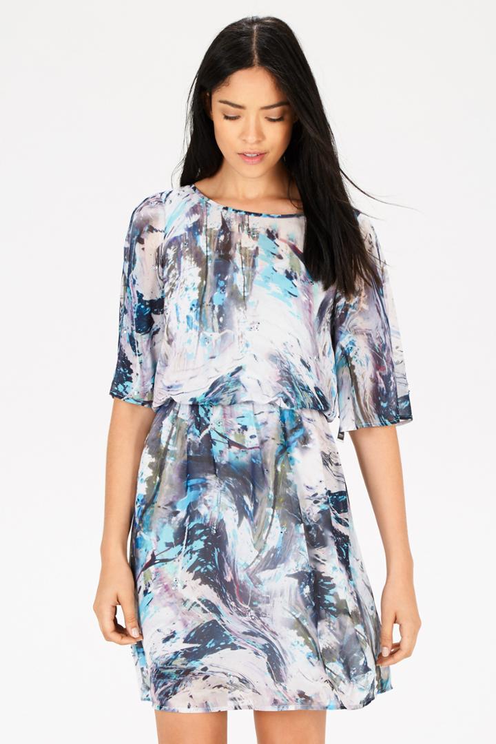 Warehouse Embellished Marble Print Dress