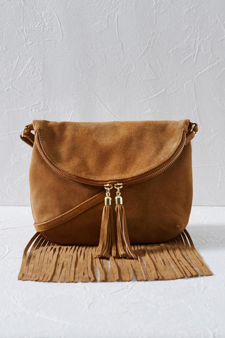Warehouse Fringed Suede Crossbody Bag