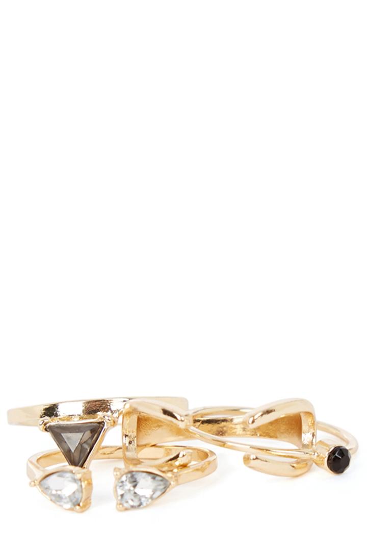 Warehouse Sparkle Open Shape Ring Set