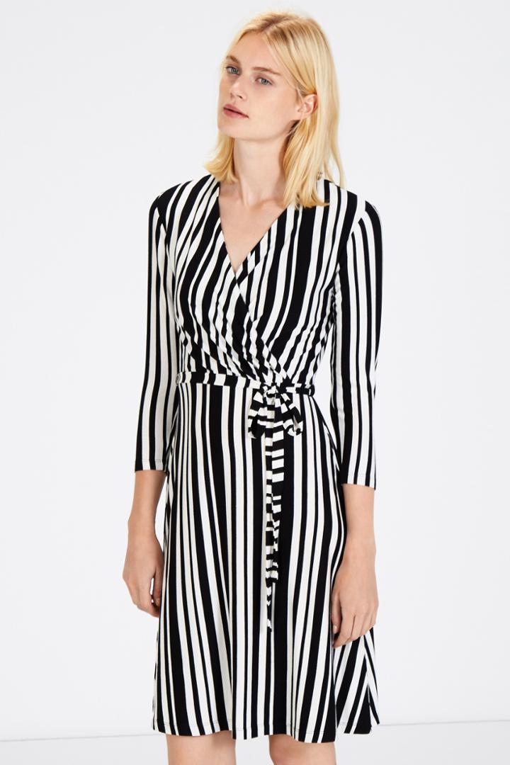 Warehouse Stripe Wrap 3/4 Sleeve Dress