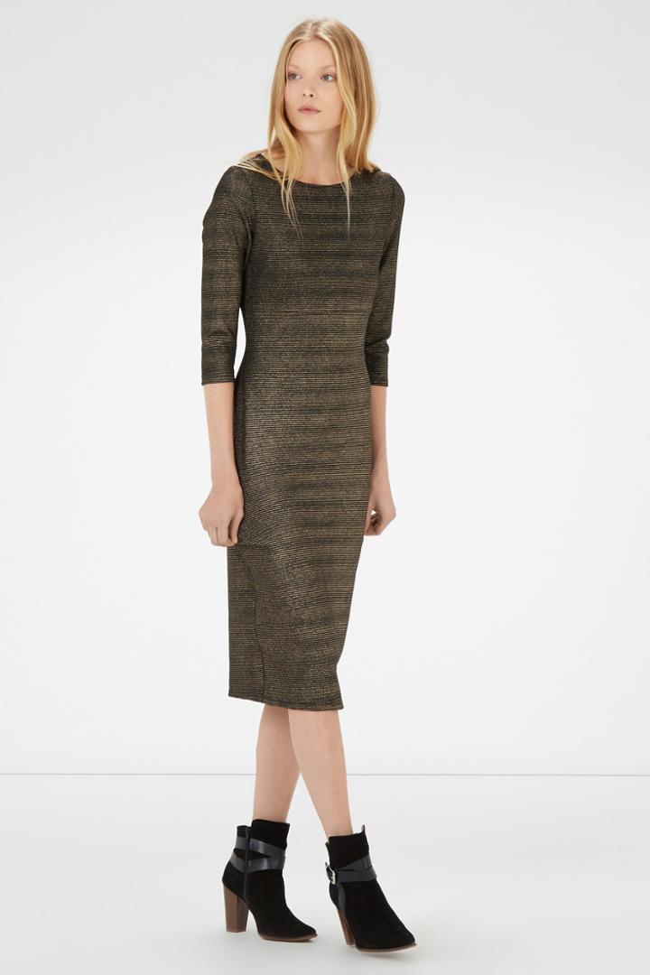 Warehouse Metallic Ribbed Bodycon Dress