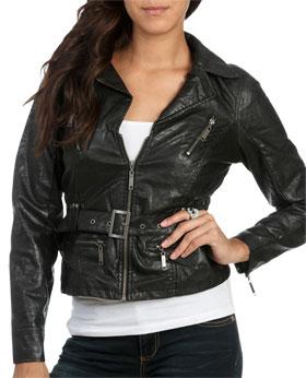 Wetseal Belted Leatherette Jacket Black -size M