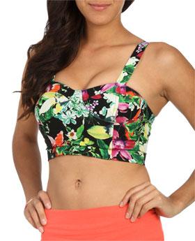 WetSeal Floral Smocked Tank Bustier Black -size XS