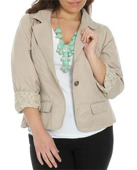 Wetseal Lace Roll Sleeve Blazer Khaki -size 3x