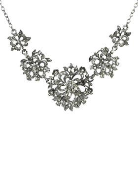 WetSeal Rhinestone Flower Statement Necklace Antique Silver -size NS