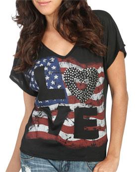 Wetseal Love Flag Dolman Tee Black -size M