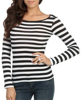 Wetseal Long Sleeve Striped Top Black -size Xs