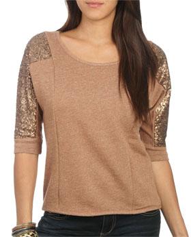 Wetseal Sequined Sleeved Sweatshirt Taupe -size Xs