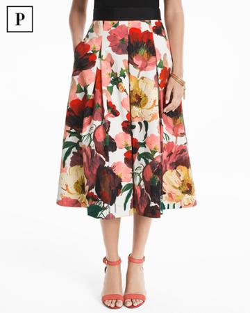White House Black Market Women's Petite Poppy Full Midi Skirt