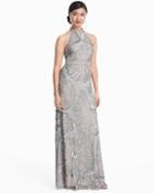 White House Black Market Adrianna Papell Floral Beaded Gown