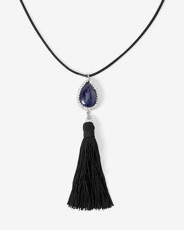 White House Black Market Sodalite Teardrop Tassel Pendant Necklace