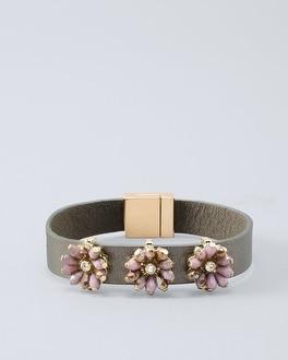 White House Black Market Flower-charm Leather Bracelet