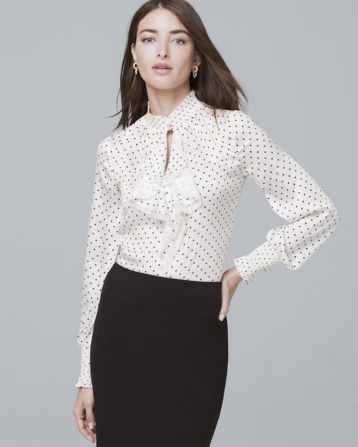 White House Black Market Women's Dotted Victorian Blouse