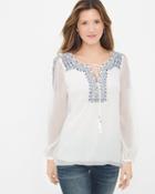 White House Black Market Women's Embroidered Peasant Blouse