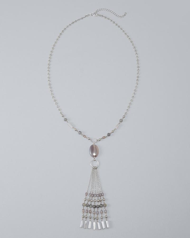 White House Black Market Women's Howlite, Amethyst & Agate Tassel Necklace