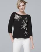 White House Black Market Women's Floral-embroidered Crepe Blouse