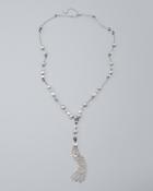 White House Black Market Freshwater Pearl & Leather Tassel Pendant Necklace