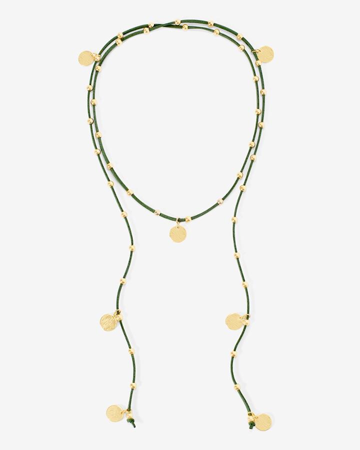White House Black Market Women's Green Leather Lariat Necklace