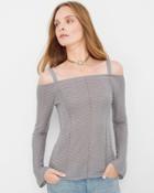 White House Black Market Women's Cold-shoulder Silver Pullover Sweater