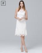 White House Black Market Petite Sleeveless White Floral Lace Flounce-hem Shift Dress