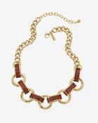 White House Black Market Women's Burgundy Leather And Gold Link Necklace