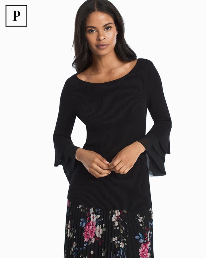 White House Black Market Women's Petite Black Soft Sleeve Sweater