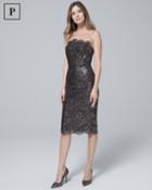 White House Black Market Women's Petite Strapless Metallic Lace Sheath Dress